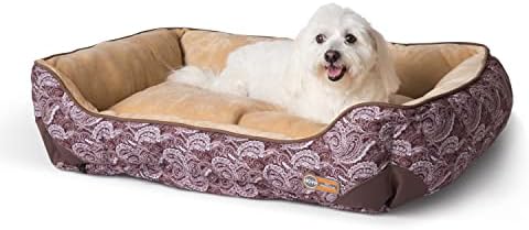 K&H PET PRODUCTS Self-Warming Lounge Sleeper Dog Bed Medium 24 X 30 Inches Brown Paisley Print