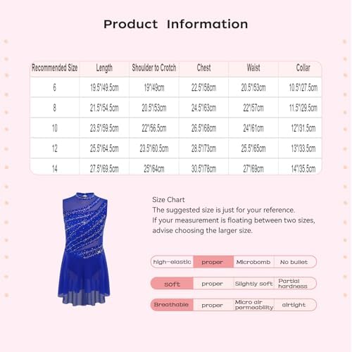 easyforever Kids Girls Shiny Rhinestone Ballet Lyrical Dance Dress Figure Ice Skating Dress Contemporary Dancewear Navy Blue 8 Years — view 6