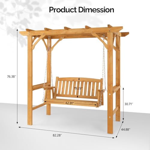 4 FT Wooden Porch Swing with Archway Stand, Outdoor Patio Swing