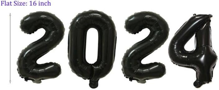 Miniatura 2 de Globos 2024 de 16 pulgadas, globos de aluminio de números 2024 para fiesta de Año Nuevo, suministros de fiesta, decoraciones de graduación (negro