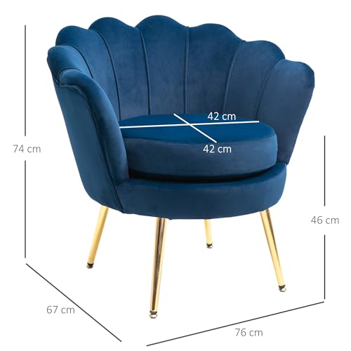Fauteuil Coquillage Velours Bleu Pieds Or HOMCOM