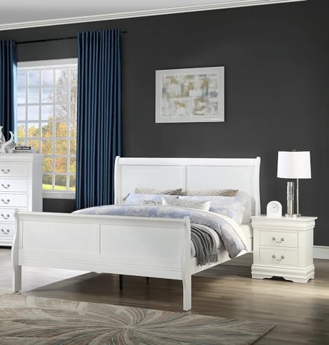 Queen-Size-Bed-White-Solid-Wood-1pc-Bed-Bedroom-Sleigh-Bed-Bedroom-Furniture Queen Size Bed White Solid Wood 1pc Bed Bedroom Sleigh Bed Bedroom Furniture