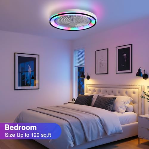 CACI Mall RGB Ceiling Fan with Lights and Remote, Low Profile Flush Mount Modern Bladeless Smart Ceiling Fan for Bedroom Kids Room Living Room, 19 Inch, White by CACI Mall - Image 9