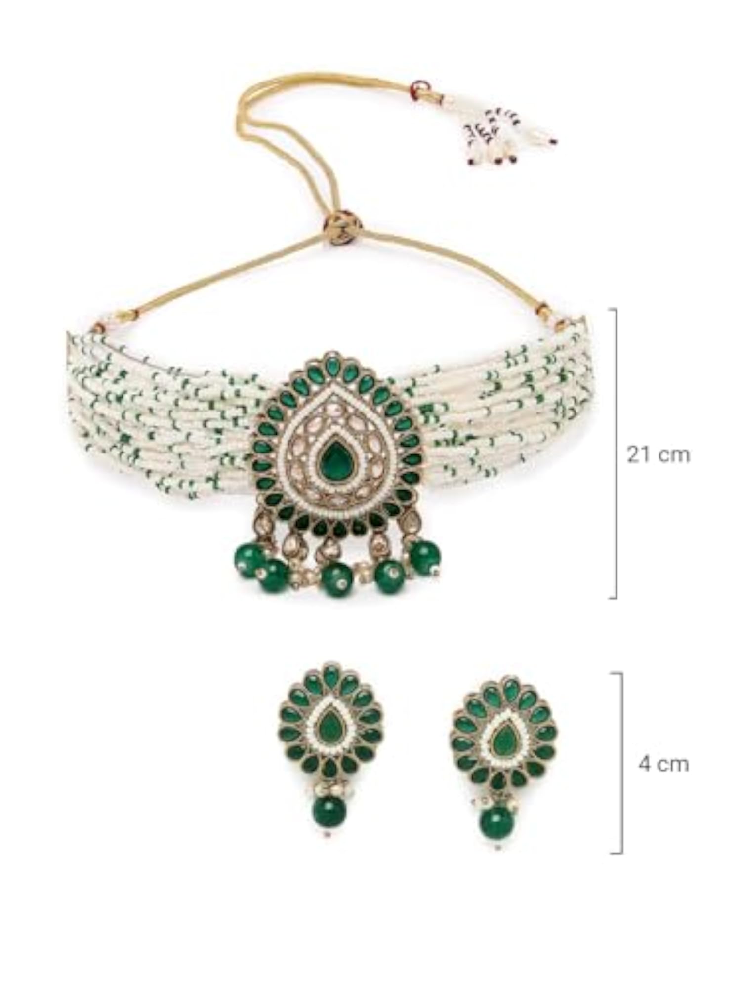 Elegant Kundan & Beads Choker Necklace Set With Studs Earrings