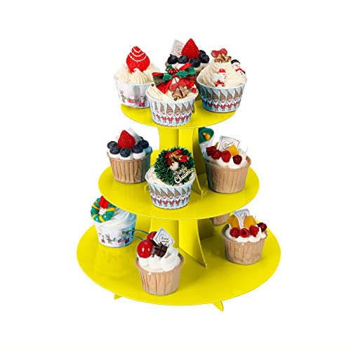 Yldw 3-Tier Cupcake Stand, Cake Stand Holder, Tiered Diy Cupcake Stand Tower For Dessert Table Displays, Birthday Theme Party Favors Decoration, Floral Tea Party, 12" W X 12.8" H, Yellow #TOP1