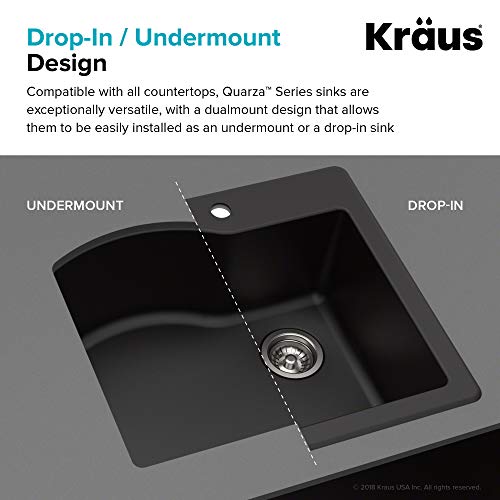 Kraus KGD-441BLACK Quarza 25 Inch Drop In Or Undermount Kitchen Sink, Single Bowl Granite Black Kitchen Sink thumb #7