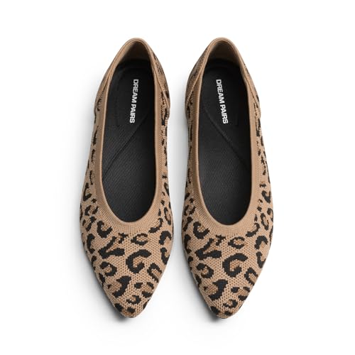 DREAM PAIRS Women's Knit Ballet Dressy Flats Comfortable Washable Flexible Breathable Casual Classic Work Office Walk Pointed Toe Flats 7 Leopard