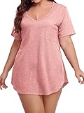 Picture of BELAROI Women Plus Size V-Neck Tunic Tops Loose T Shirt with Pocket, D-pink, 4X