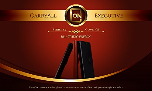 Blu Studio Energy Case, Flip Stand Synthetic Leather Wallet Pouch [Coveron® Executive Series] Credit Card Id Slots And Cash Pocket [Soft Touch Folio Style] Phone Cover Case For Studio Energy - Black #TOP4