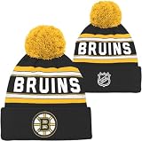Outerstuff NHL Kids Youth 8-20 Officially Licensed Primary Logo Sport Knit Cuffed Knit Pom Hat Beanie (Boston Bruins - Black)