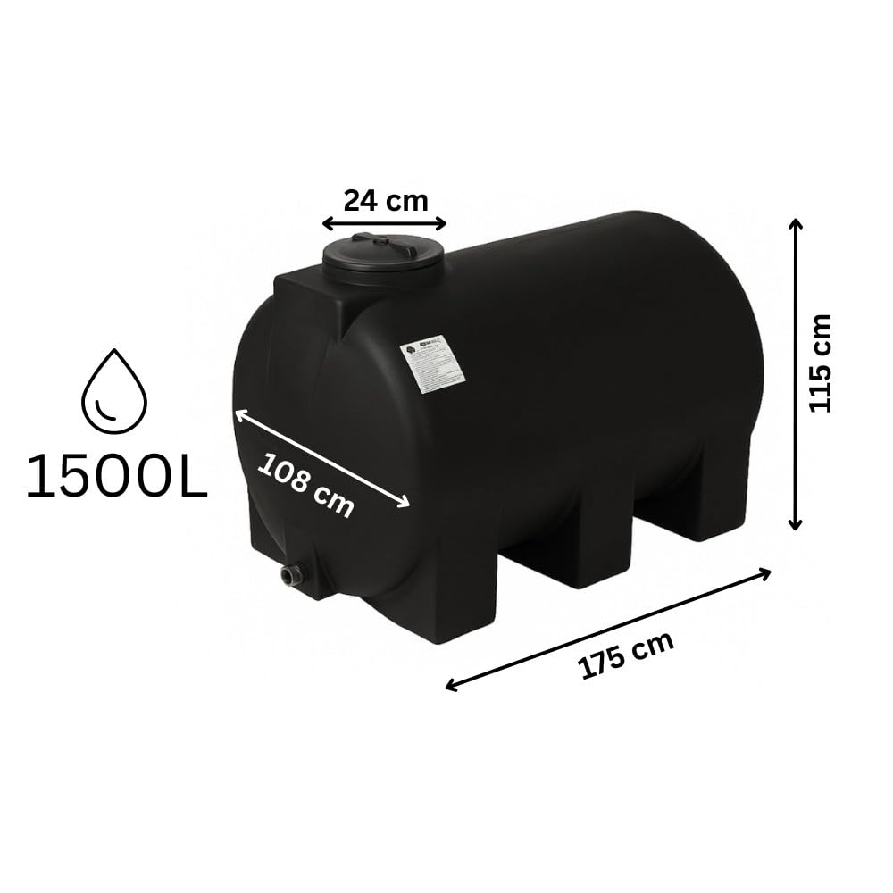 Zbiornik na wodę pitną BALKAN ENERGY, cylindryczny, poziomy 1500 l (czarny)