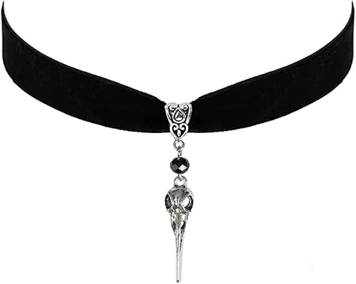 Gothic Black Velvet Goth Choker Necklace for Women,Cameo Black Choker Crow Skull Pendant Necklace Vintage Collar Skull Necklace Gothic Jewelry