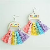 Funny Teacher Student Dangle Earrings First Day of School Earrings with Colorful Tassel Back to School Earrings for Women Teacher Appreciation Jewelry-2nd Grade
