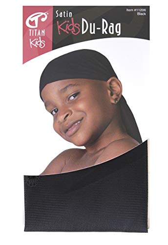 Titan Classic Kids Satin Du-Rag Black, satin, breathable material, comfortable, ultra stretch, stretchable, super stretch, long tail, extra long tail,