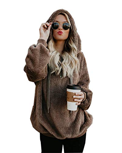 G-Anica Sweats à Capuche Femme, Hoodies Zippé en Coton à Manches Grande Taille Longues Tops Blouse Streetwear - Marron - Taille M