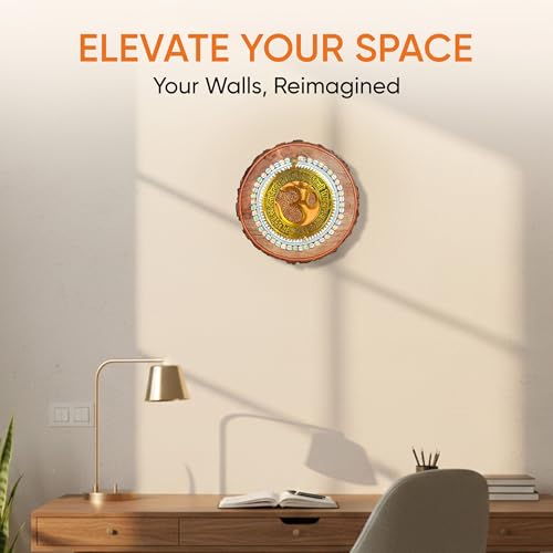 Image of AAKRITI ART CREATIONS Prashanti Om Wall Plate, Handcrafted Circular Wooden Decor, Dhokra Art Wall Hanging Panel Set of 1 Multi Color | Matte Finish Mango Wood | Living Room, Bedroom, Office