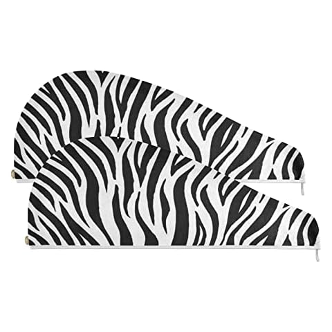 xigua Nice Zebra Texture Microfiber Hair Towel Wrap 2PCS Rapid Drying Hair Towel Quick Dry Hair Turban Magic Instant Dry Hair Cap for Women and Men Cover