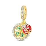 SBUTUXC Ciondolo a forma di coccinella e quadrifoglio, in argento sterling S925, placcato oro, con zirconi cubici verdi e smalto rosso, per bracciali, collane e cavigliere.