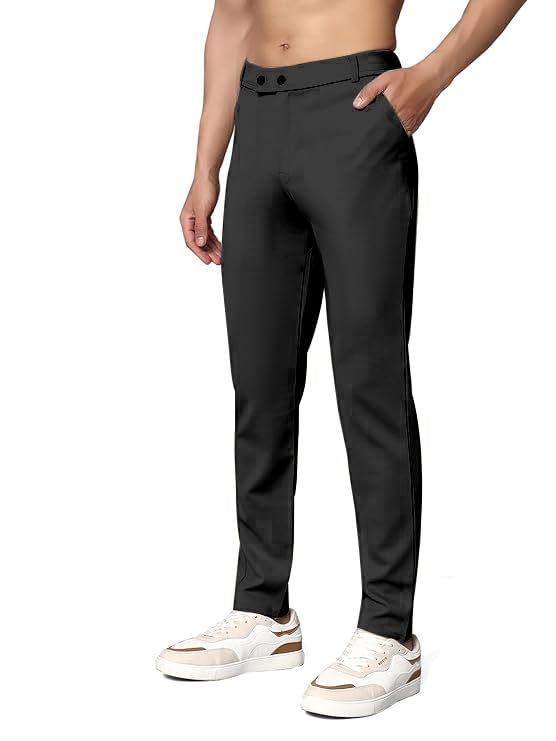 Mehrang Men’s Slim Fit Black Formal Trousers with Side Pockets – Regular Waist Pants for Office & Events