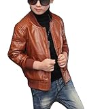 Fixation: Zip Garçon Veste en Simili Cuir Manches Longues Blouson Motard pour Enfant BrunJR 150CM