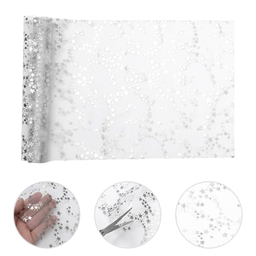 Chemin de table anti-plis en polyester argenté étoilé pour repas de fête réussi