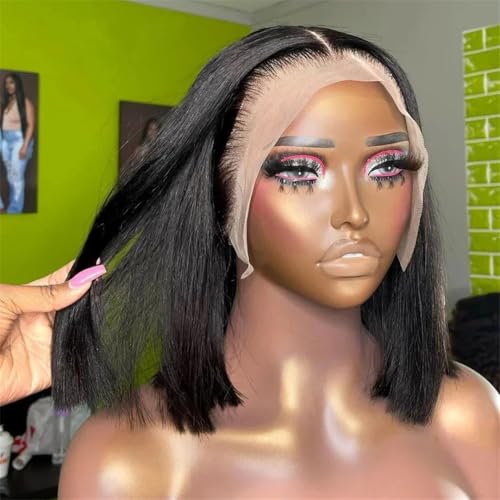 Perruque bob droite en cheveux naturels lisses brésiliens remy 13x4 lace wig transparente 8 pouces