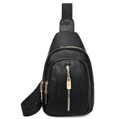 GOIACII Cossbody Bag for Women Sling Bag Anti Theft Travel Purse Fanny Packs Leather Black