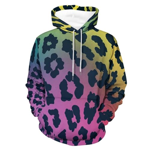 Sweat à capuche homme femme léopard coloré manches longues pullover streetwear S