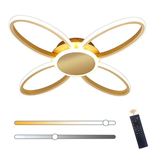 Plafoniera Sala Dimmerabile Forma di Fiore 4 Arco Design 32W LED Lampada da Soffitto con Telecomando Metallo Moderno Plafoniere Petalo Ultra Sottile Decorare per Soggiorno Camera da Letto,D'oro
