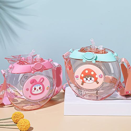 Garrafa de Água Infantil Em Forma Fofa de Desenho Animado para Crianças com Canudo e Alça Tampa Anti