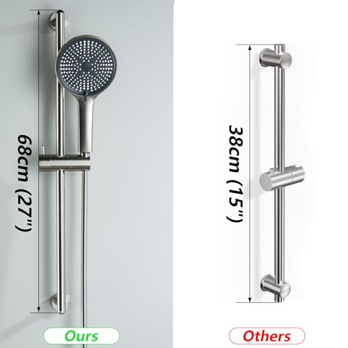 Barra deslizante ajustable para ducha con cabezal de ducha de mano | Cabezal de ducha con barra deslizante, acero inoxidable, montaje en pared, acabado cepillado niquelado miniatura 6
