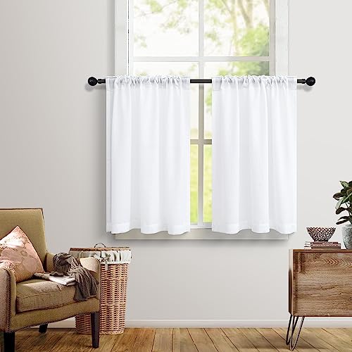 Dancurton DT-APDL-HFM-WHITE-30X24 White Kitchen Cafe Curtains 24 Inch Length For Small Window Treatments 2 Panels Set Back Tab Pocket Top Tier Curtains Semi Sheer Linen Short Bathroom Curtains thumb #1