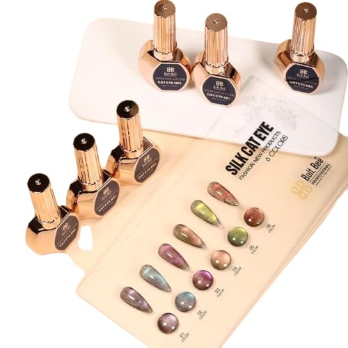 Bolt Bee 6 Colors Silk Cat Eye Gel Polish Set with shade card Shimmer UV LED Soak Off Gel Nail Polish Kit for DIY Manicure & Salon Use (D)