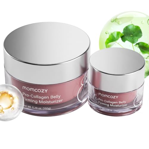 Image of Momcozy Belly Cream Home & Away Duo, EWG Verified, Clinically Tested 4x Peptides to Reduce Stretch Marks, 150g + 30g Belly Moisturizer Set, Skin Resilience Care, 6.35 oz Total
