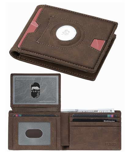 Air Tag Wallet Men Slim: Minimalist 2 ID Window RFID Leather Wallets with Airtag Holder - Gifts for Husband Father at Birthday Anniversary