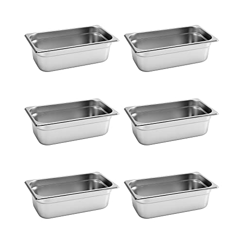 BIEAMA 6 Pack Hotel Pans, 1/3 Size 4\" Deep, NSF, Commercial Stainless Steel Pan, Steam Table Pan, Catering Food Pan