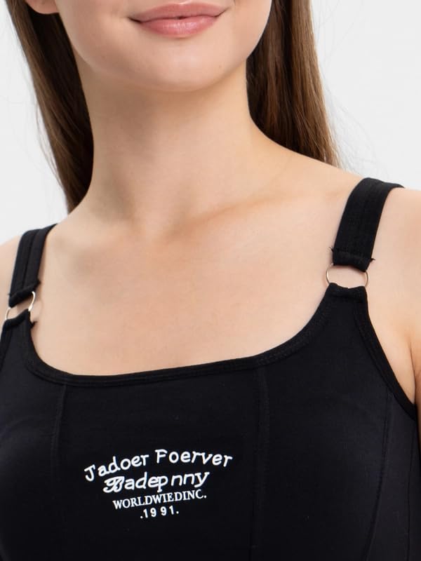 Image of Celary Women's Ribbed Adjustable Strap Camisole Padded ||Soft Stretch Cotton Tank Top Trendy Sleeveless Top for Girls & Women||J'Adore Forever Embroidery||Casual Summer Wear