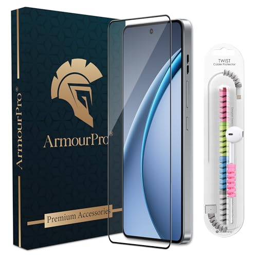 Image of ArmourPro Military Grade Gorilla Tempered Glass Screen Protector Compatible for Oppo k13 Turbo with Edge to Edge Coverage, Cable Protector and Easy Installation kit (6.8 Inch)