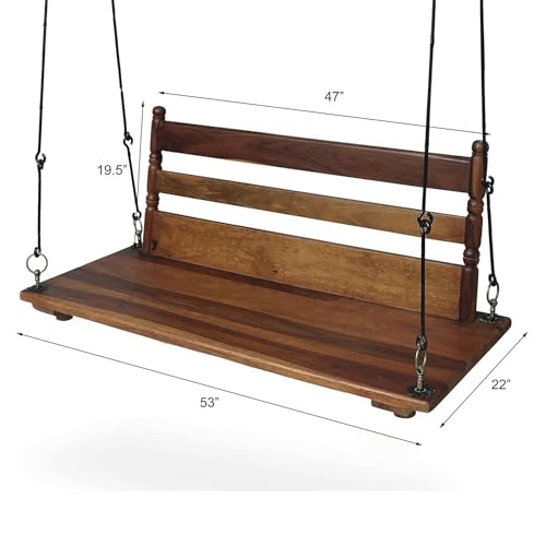 Image of APRODZ Swing for Home Reversible Sheesham Wooden Jhula for Adult for Home | Wooden Swing for Balcony | Hanging Swings with Brass Coated Chain | Patio Double Seater Indoor /Outdoor Swing, 132 x 51 cm