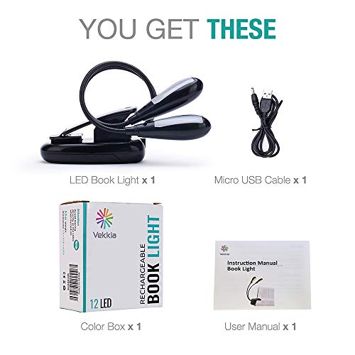Vekkia Dual Heads Rechargeable Book Light For Reading At Night In Bed, Warm Reading Light With Clamp, 180° Adjustable Mini Clip On Light, Lightweight Eye Care Book Light Perfect For Readers #TOP7