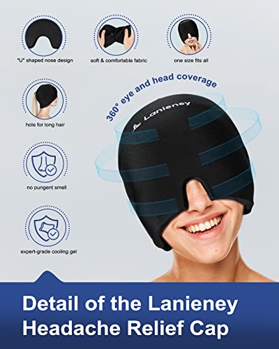 Migraine Ice Head Cap For Cold And Hot Compress Therapy, Upgraded Odorless Headache Relief Cap, Flexible Migraine Relief Hat With Reusable Ice Gel For Puffy Eyes, Tension, Sinus, And Stress, Black #TOP1