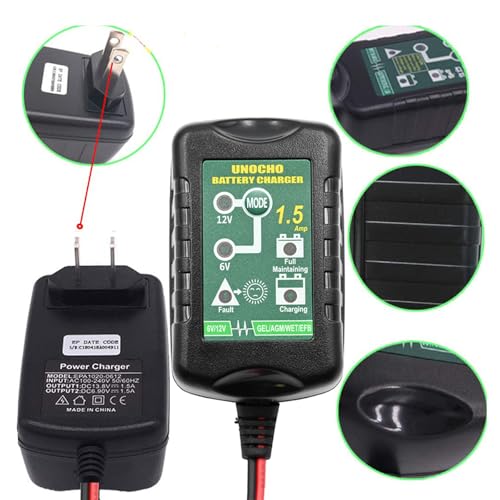 image for Unocho 6V 12V Battery Charger 1.5A Automatic Battery maintainer trickl