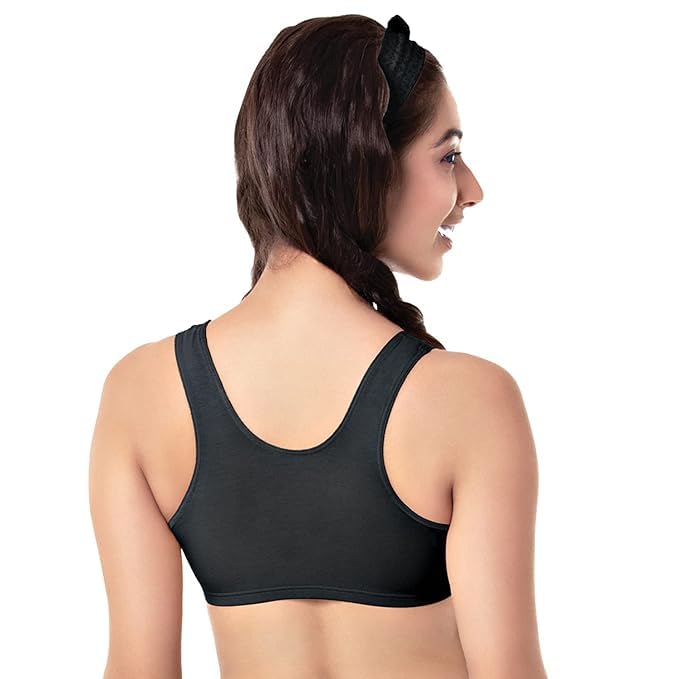 Image of Sports Bra for Women & Girls, Cotton Non-Padded Full Coverage Beginners Activewear Training Bra for Teenager Kids