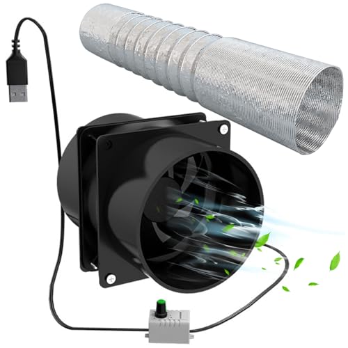 Portable Extractor Fan with 10ft Duct Hose USB Adjustable DIY Fume Extractor Powerful 5V 2A Brushless Motor Exhaust Fan for Kitchen Bathroom Smoke
