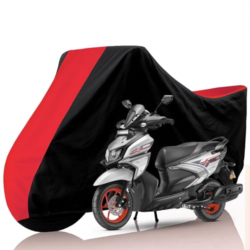 Image of All Weather Protection Two Wheeler Cover for Yamaha Ray ZR 125Fi Hybrid, Scooter & Scooty | Anti Dust, 100% Water Resistance, Heat Resistant, UV Proof - Triple Stitched | (Black Top Red)