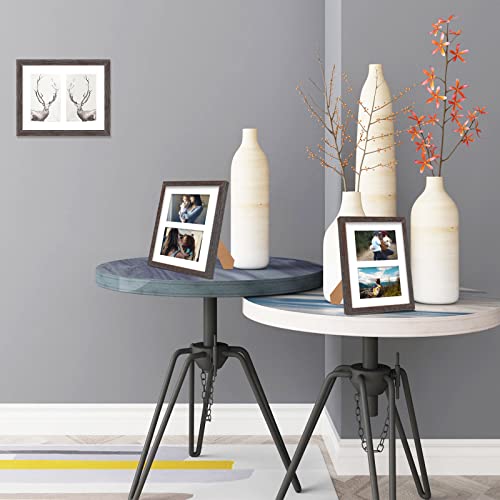 Golden State Art, 8X10 Distressed Gray Brown Collage Picture Frame - White Mat For (2) 4X6 Pictures - Wood Molding - Easel Stand For Tabletop - D-Rings For Wall Display #TOP2