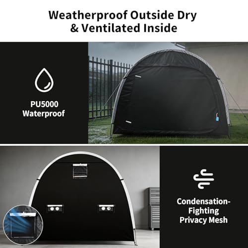 Image of Anti-Theft Bike Storage Tent with Lockable Zipper & Security Eyelets, Upgraded PU5000 Waterproof Outdoor Storage Shed for 2 Bikes, Bicycle Motorcycle Garden Tools Shelter (80x32x68 Inches)