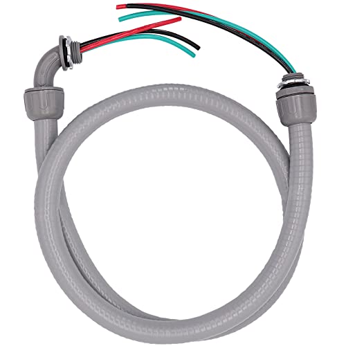 4Ft 1/2-Inch Electrical Ac Whip Kit,Nonmetallic Liquid Tight Flexible Electrical Conduit,6Ft Of Connecting Wires 3-Conductor 10-Gauge Wires With Straight/90 Degree Fittings #TOP6
