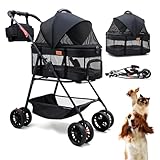 Bicystar Pet Stroller for Small Dogs Cats with Wheels, Detachable Carrier, Max Load 33 lbs, Easy Folding, Compact Portable, Dog Carriage Cart Car Seat 3 in 1