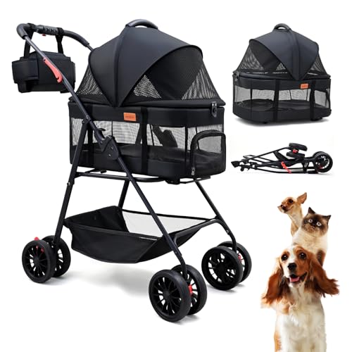 Bicystar Pet Stroller for Small Dogs Cats with Wheels, Detachable Carrier, Max Load 33 lbs, Easy Folding, Compact Portable, Dog Carriage Cart Car Seat 3 in 1